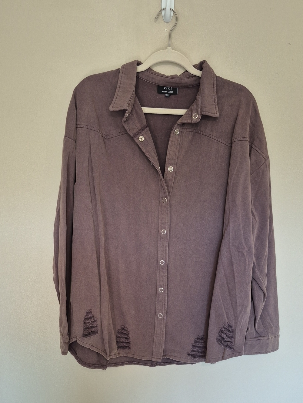 VICI Distressed Button Down Shacket